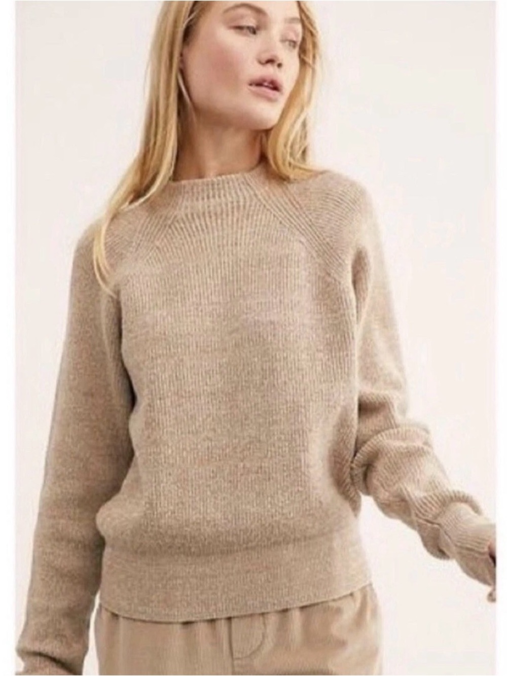 Free People Too Good Mock Neck Dolman Sleeve Ribbed Cotton Pullover Sweater L